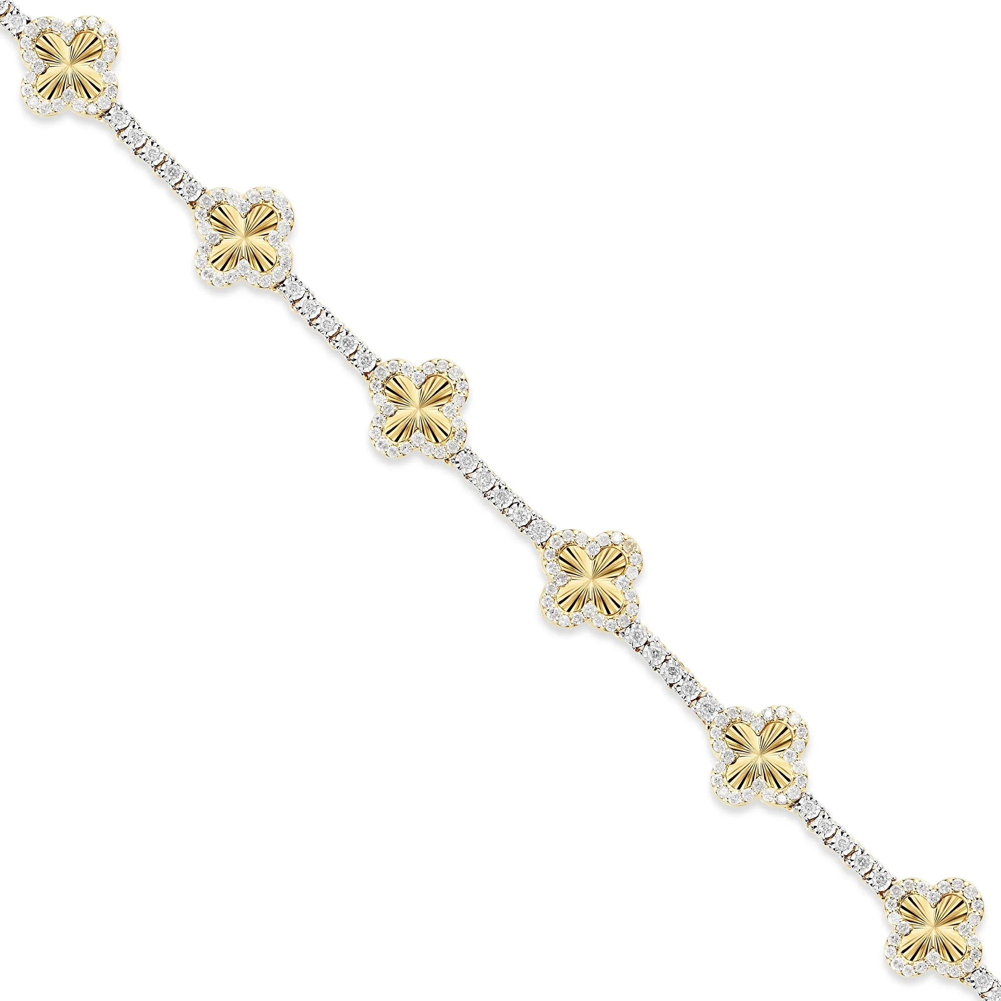 10k Gold Diamond Full Clover Tennis Bracelet with Gold Accents