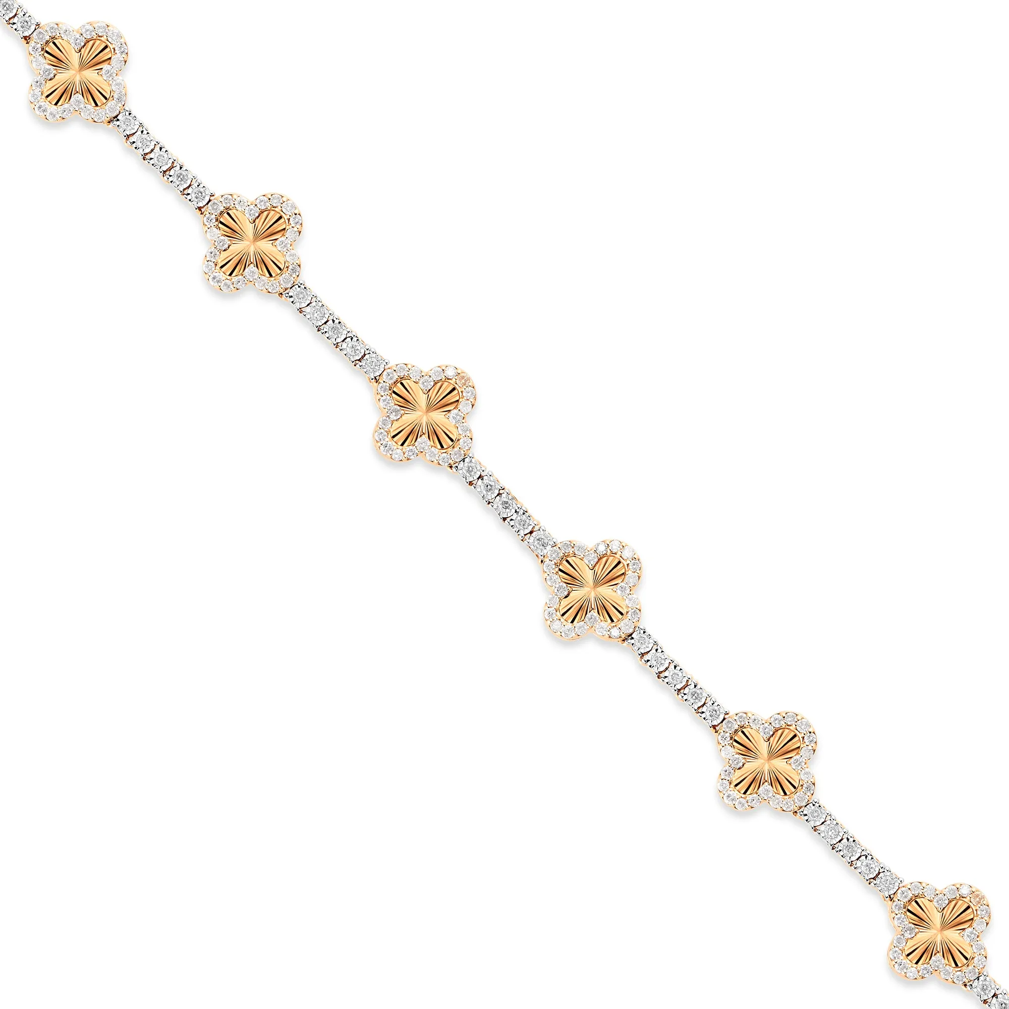 10k Gold Diamond Full Clover Tennis Bracelet with Gold Accents