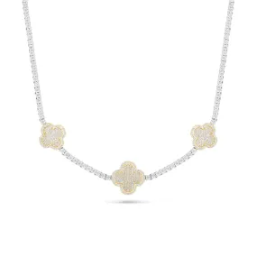 10K Two-Tone Gold Clover Diamond Tennis Chain