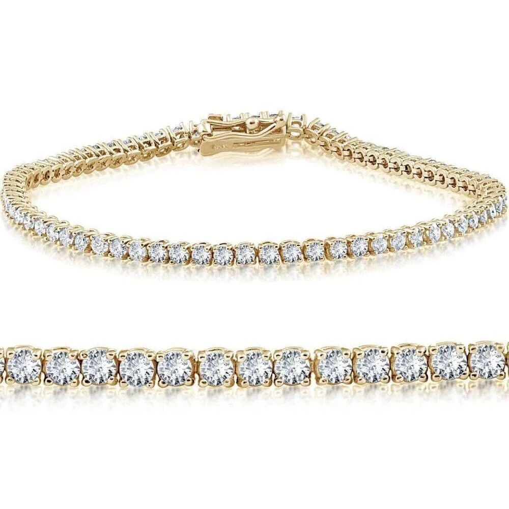 14K Yellow Gold 2.15 Ct Real Diamond Tennis Bracelet Round Brilliant Cut