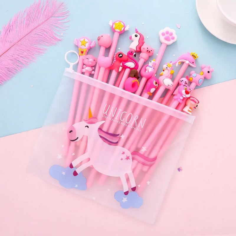 20-Piece Gel Pen Set with Pink Pen Bag
