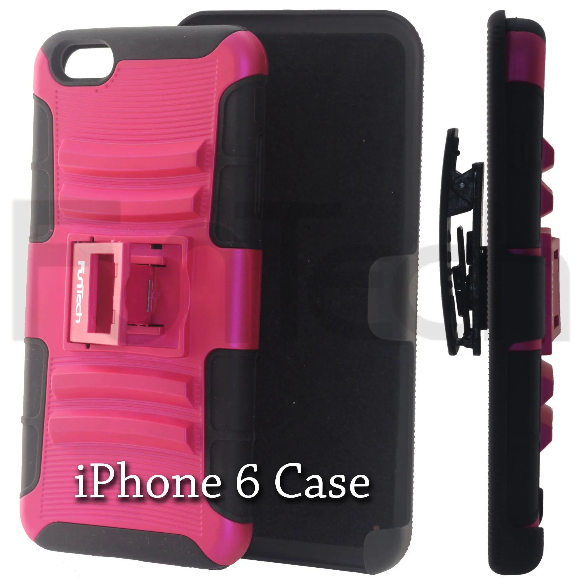 Apple iPhone 6/6S Plus Rugged Shockproof Case with Beltclip, Color Pink