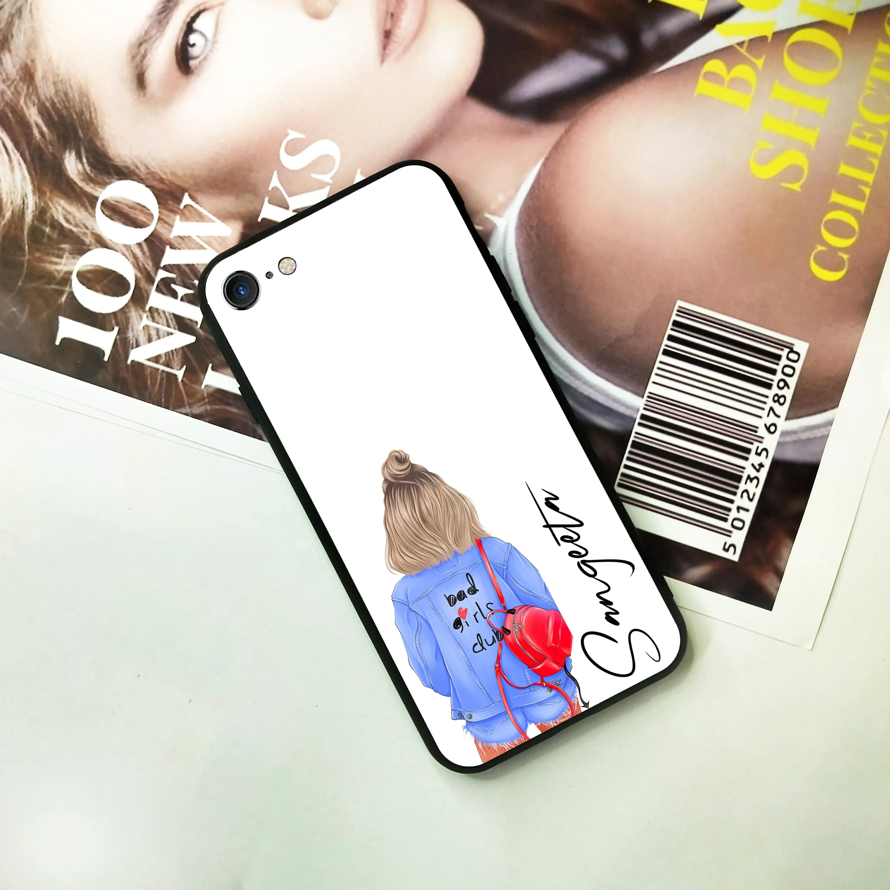 Bag Girl Customize Name Glass Case For iPhone