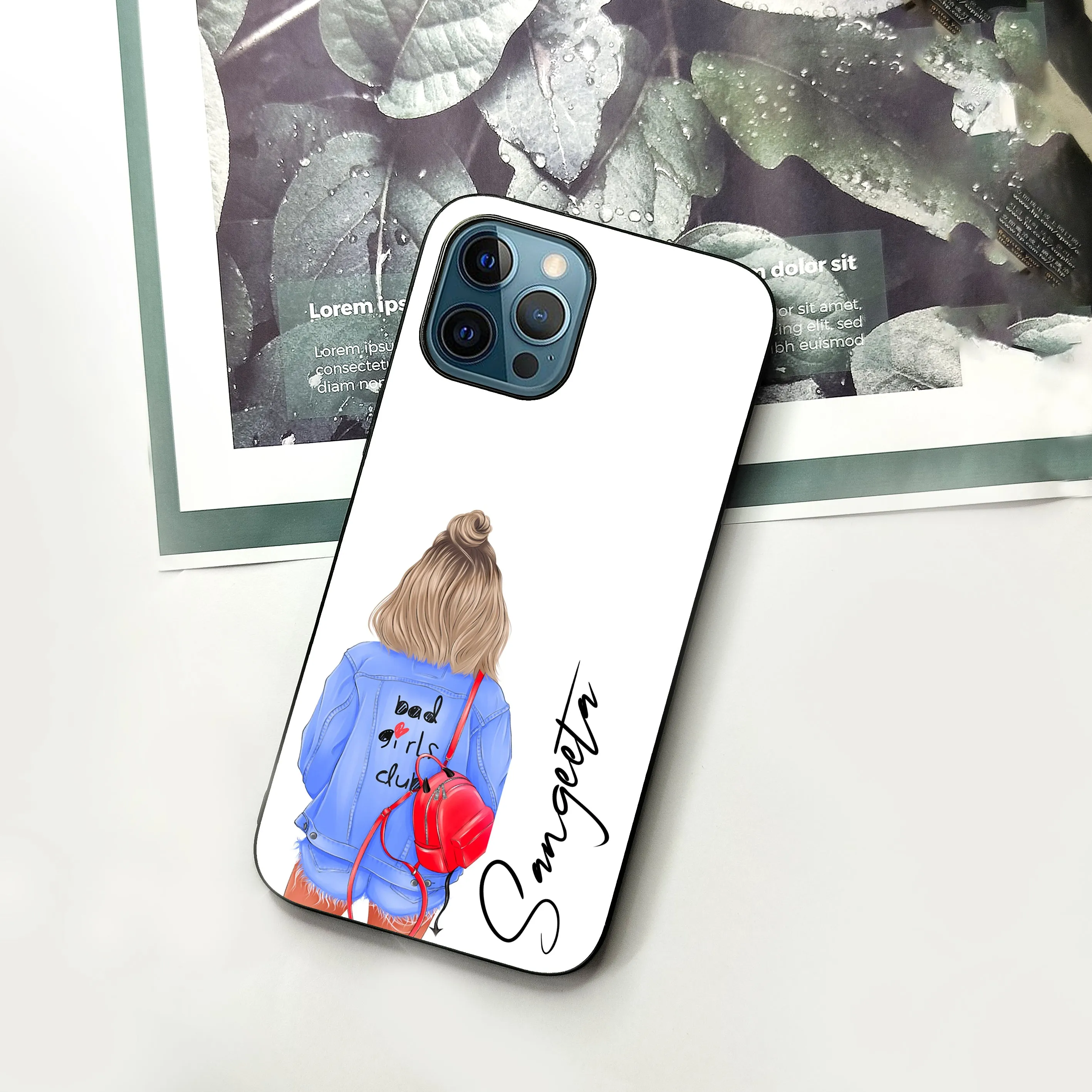Bag Girl Customize Name Glass Case For iPhone