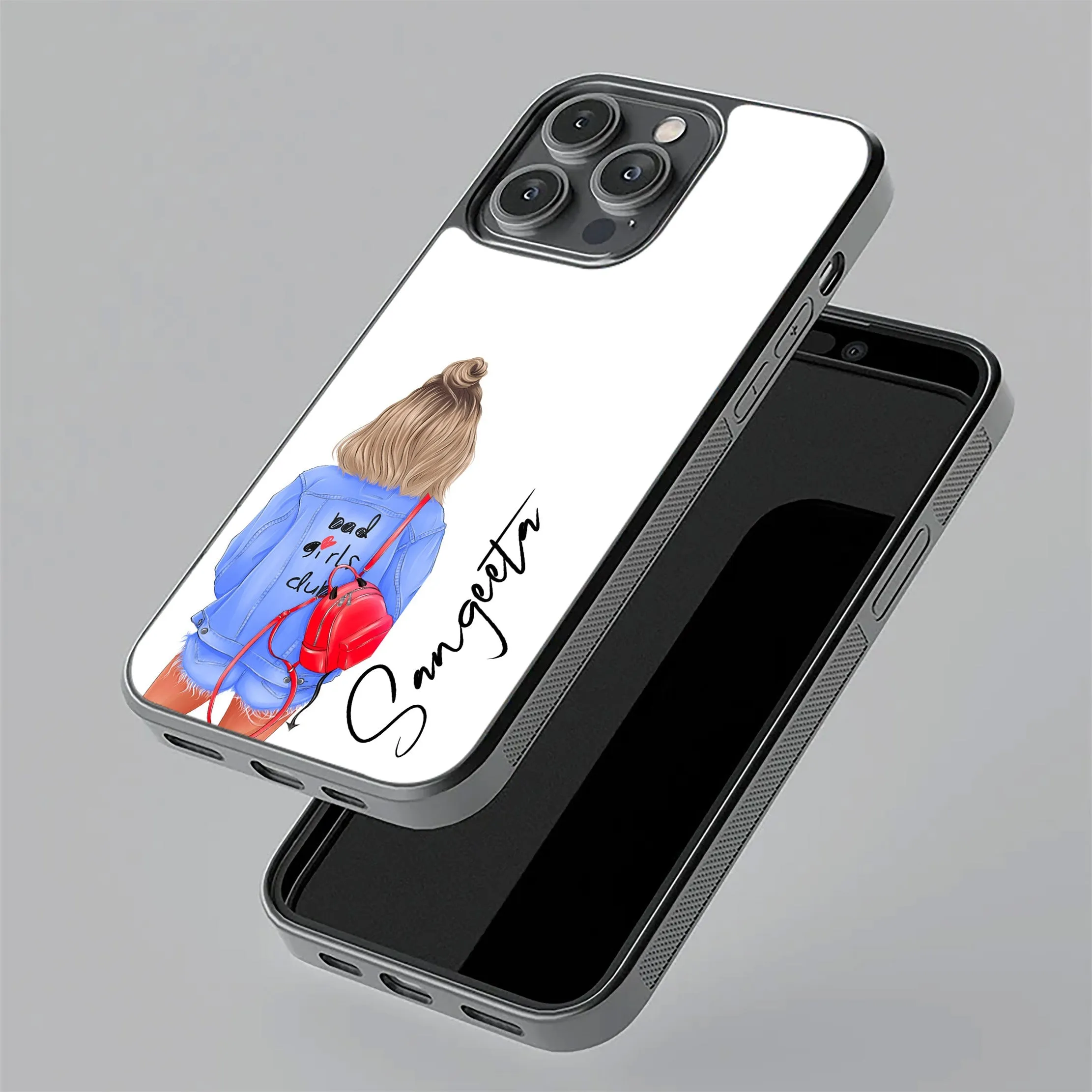 Bag Girl Customize Name Glass Case For iPhone