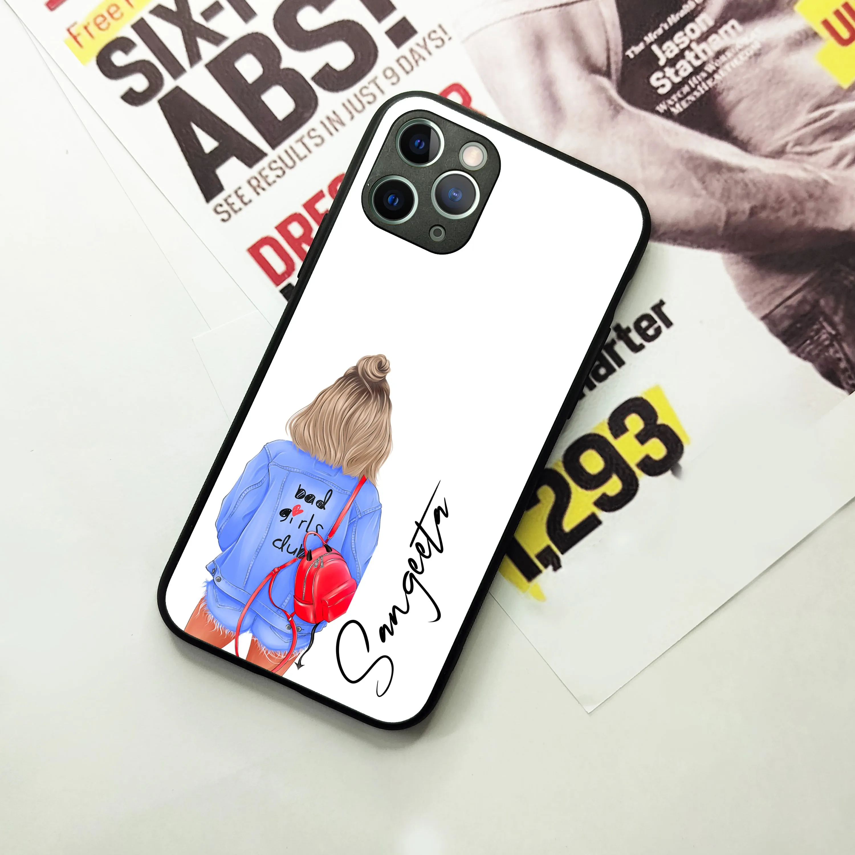 Bag Girl Customize Name Glass Case For iPhone