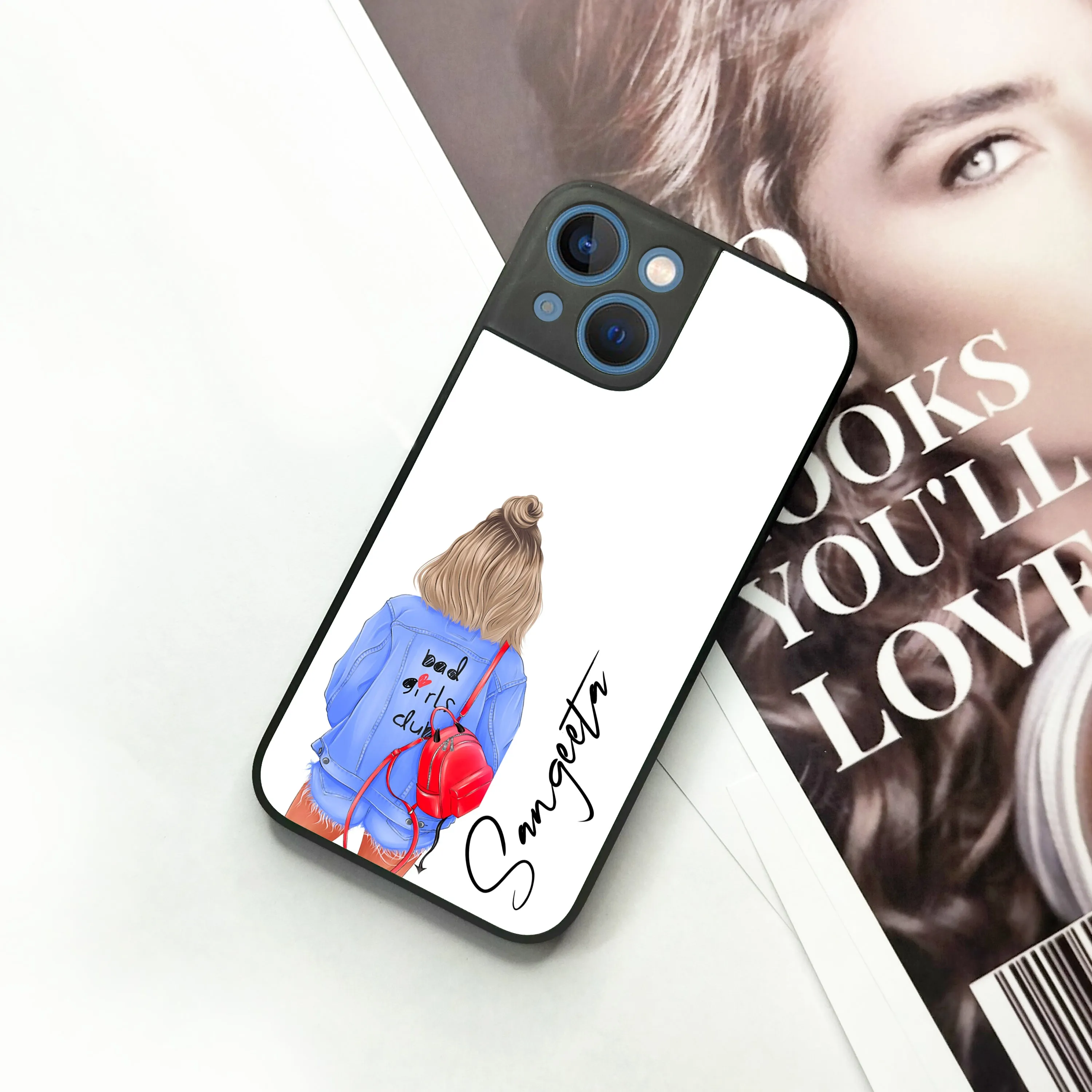 Bag Girl Customize Name Glass Case For iPhone
