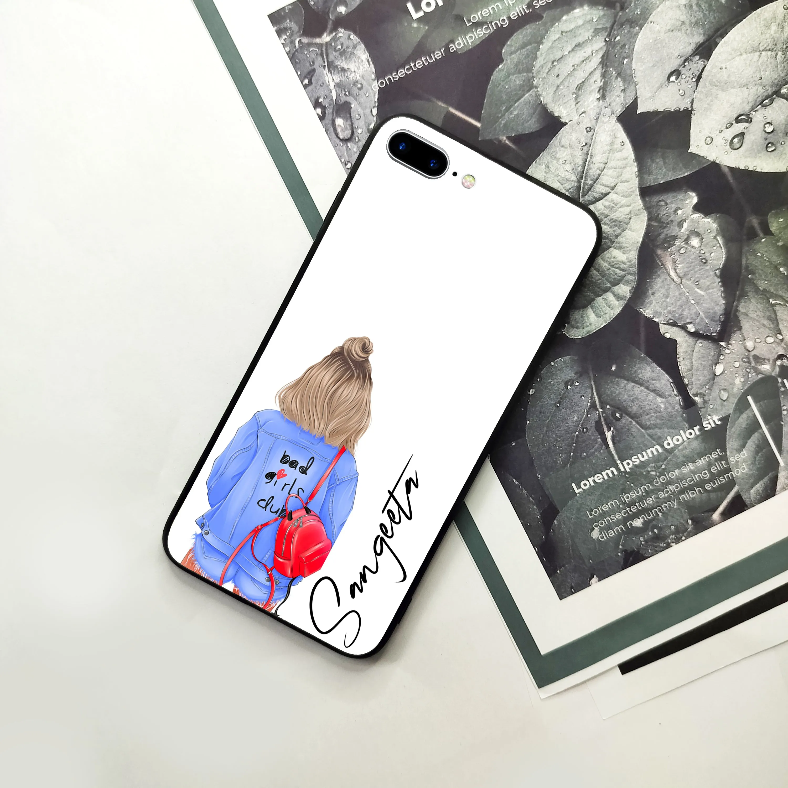 Bag Girl Customize Name Glass Case For iPhone