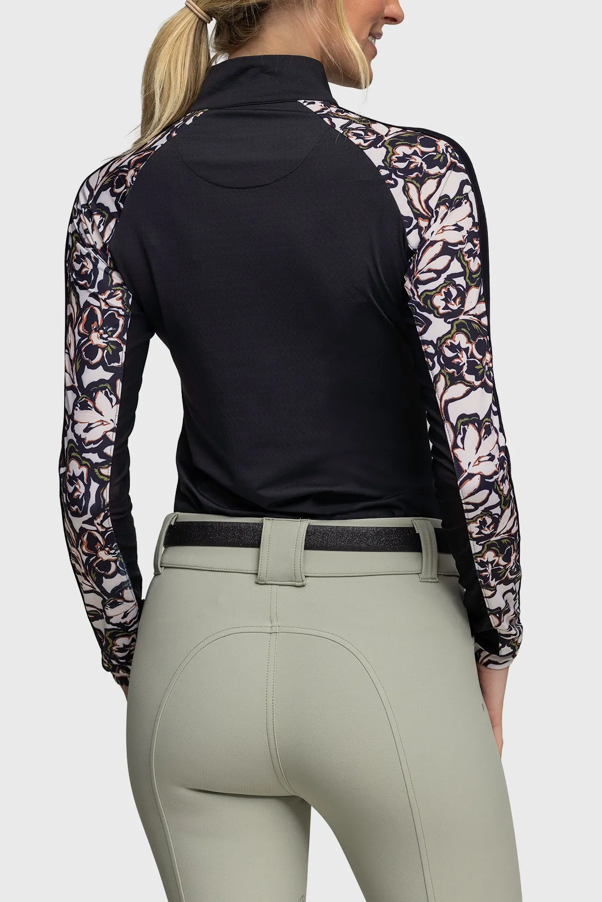 Black & Cream Floral Raglan Long Sleeve Sun Shirt