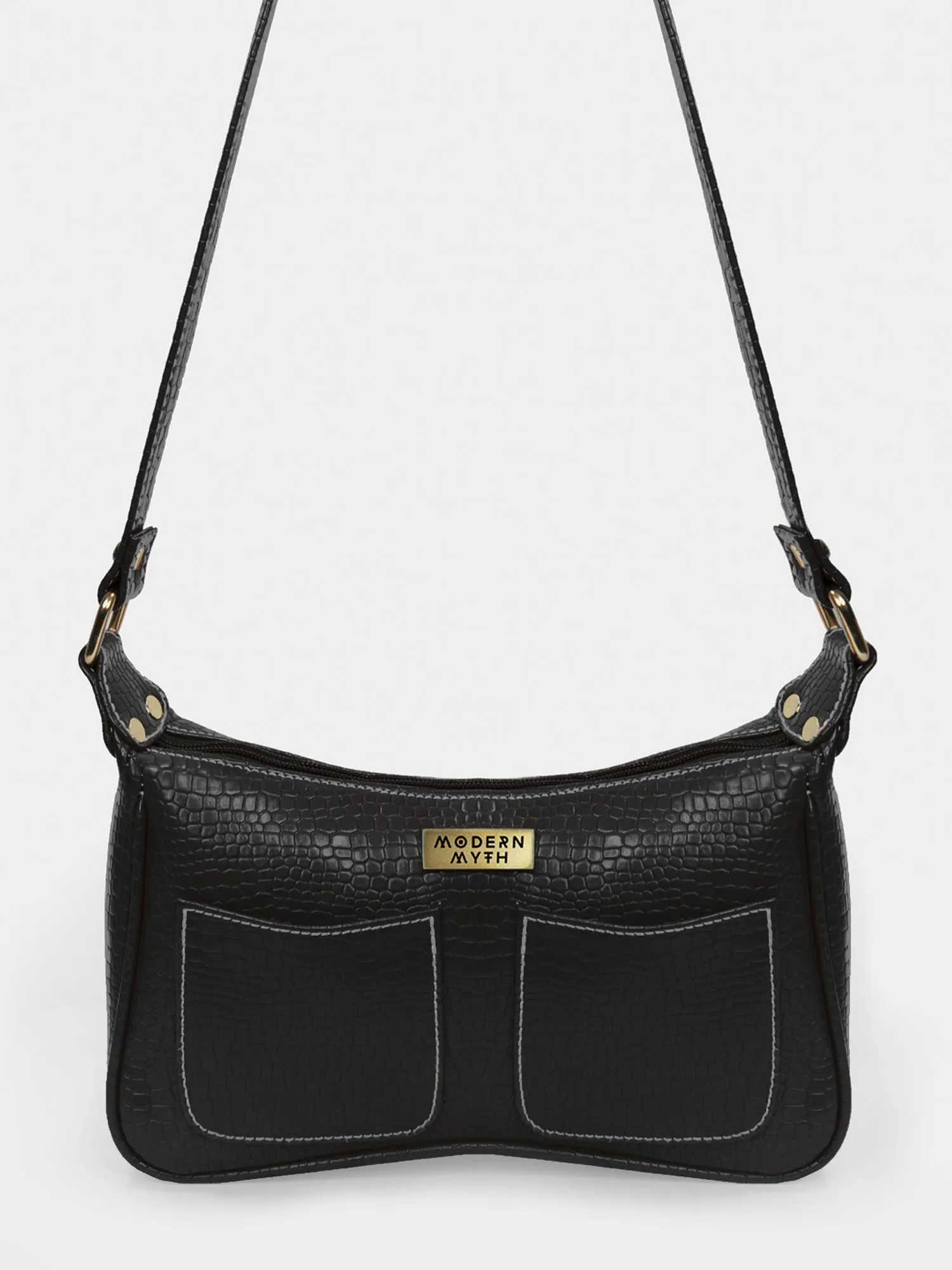 Black Retro Shoulder Baguette With Twin Pockets | Modern Myth