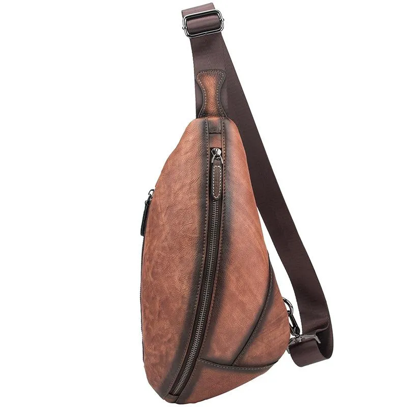 Brown Cool LEATHER MENS Retro Tan Sling Bag One Shoulder Backpack Blue Chest Bags For Men