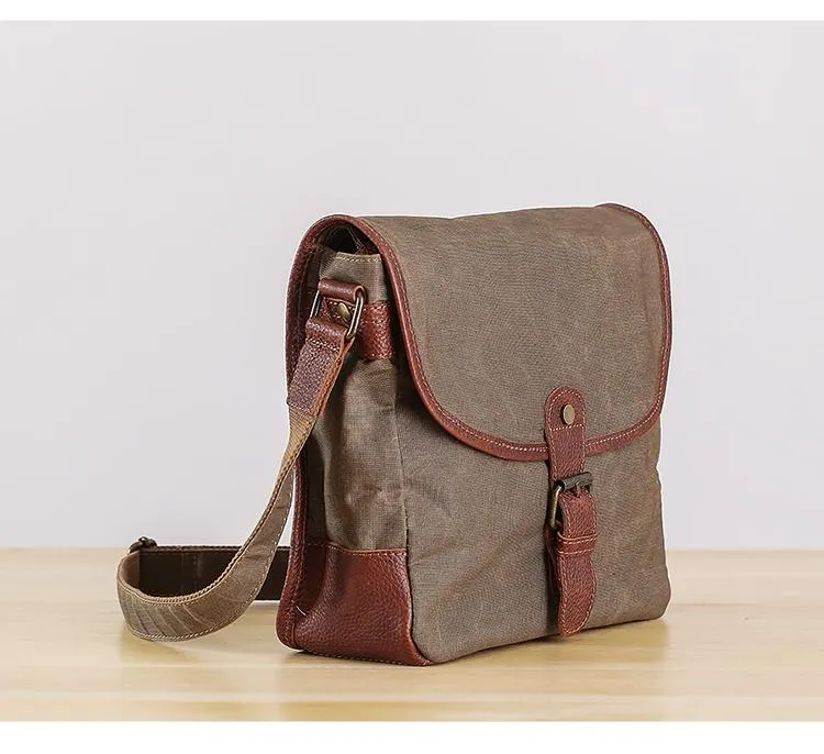 Canvas Mens Small Side Bag 10'' Courier Bag Black Postman Bag Messenger Bag for Men
