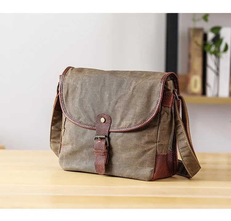 Canvas Mens Small Side Bag 10'' Courier Bag Black Postman Bag Messenger Bag for Men