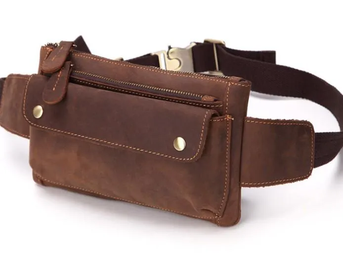 Cool and Retro Brown LEATHER MENS FANNY PACK FOR MEN BUMBAG Vintage WAIST BAGS