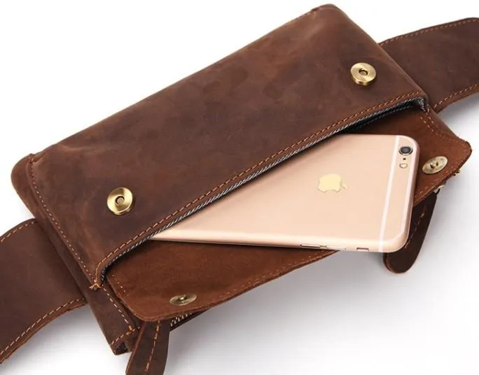 Cool and Retro Brown LEATHER MENS FANNY PACK FOR MEN BUMBAG Vintage WAIST BAGS