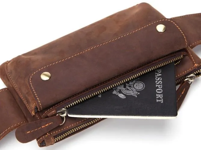 Cool and Retro Brown LEATHER MENS FANNY PACK FOR MEN BUMBAG Vintage WAIST BAGS