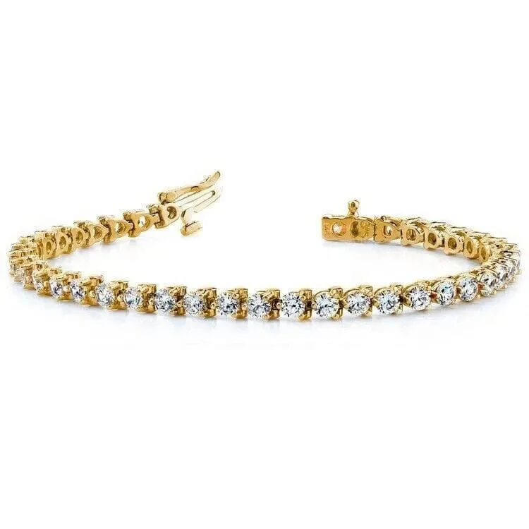 Diamond Tennis Bracelet 6.00 CT Round Cut 14k Yellow Gold 100% Natural H/SI