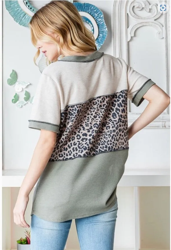 Dusty Sage Animal Print Short Sleeve Top - #6375-6380