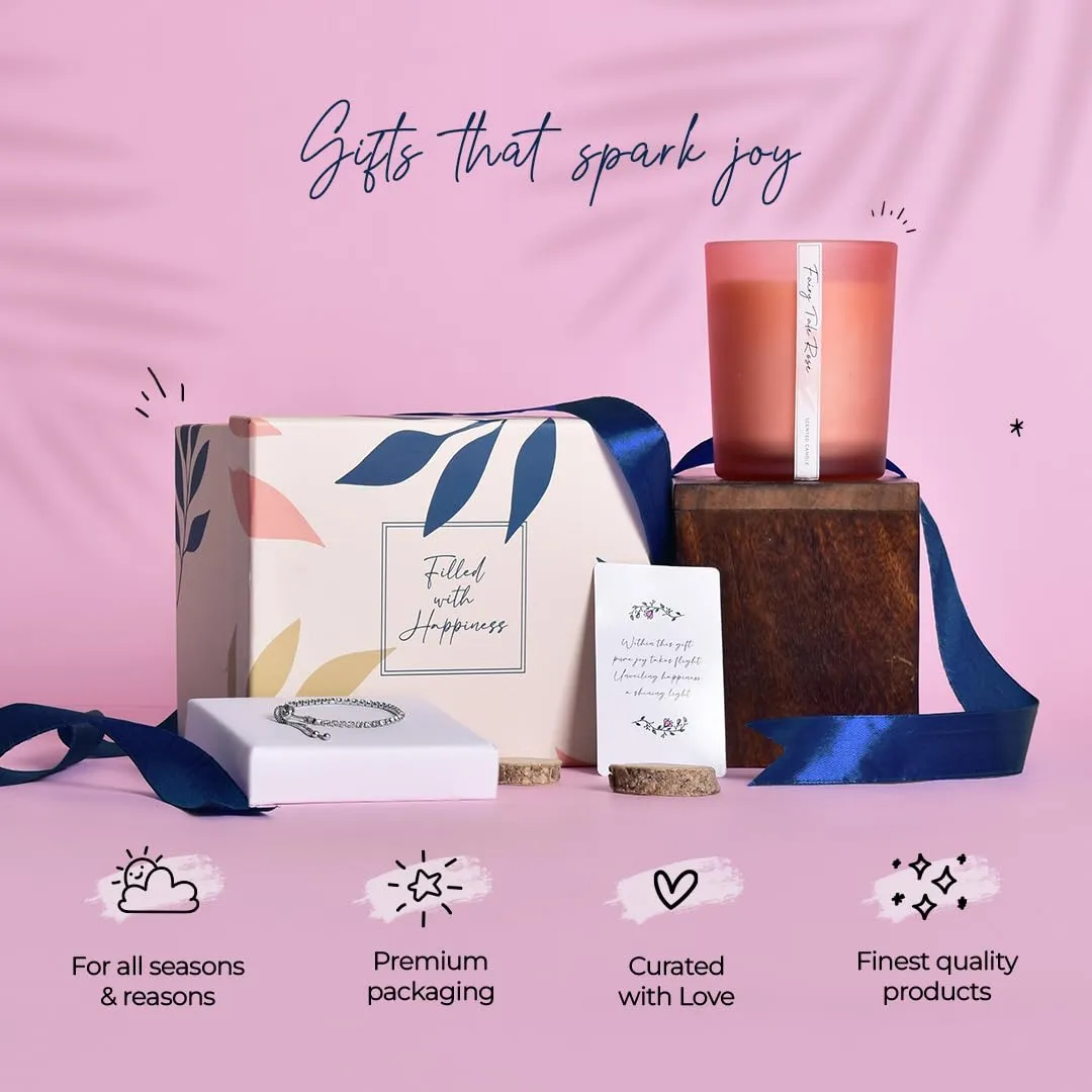 Gleevers Birthday Gift for Women|Gift Box Pack of 2 with Candle (Fairy Tale Rose,250 gm) & Tennis Bracelet|Anniversary Gift for Wife, Mothers Day Gift for Mom, Birthday Gift for Mother