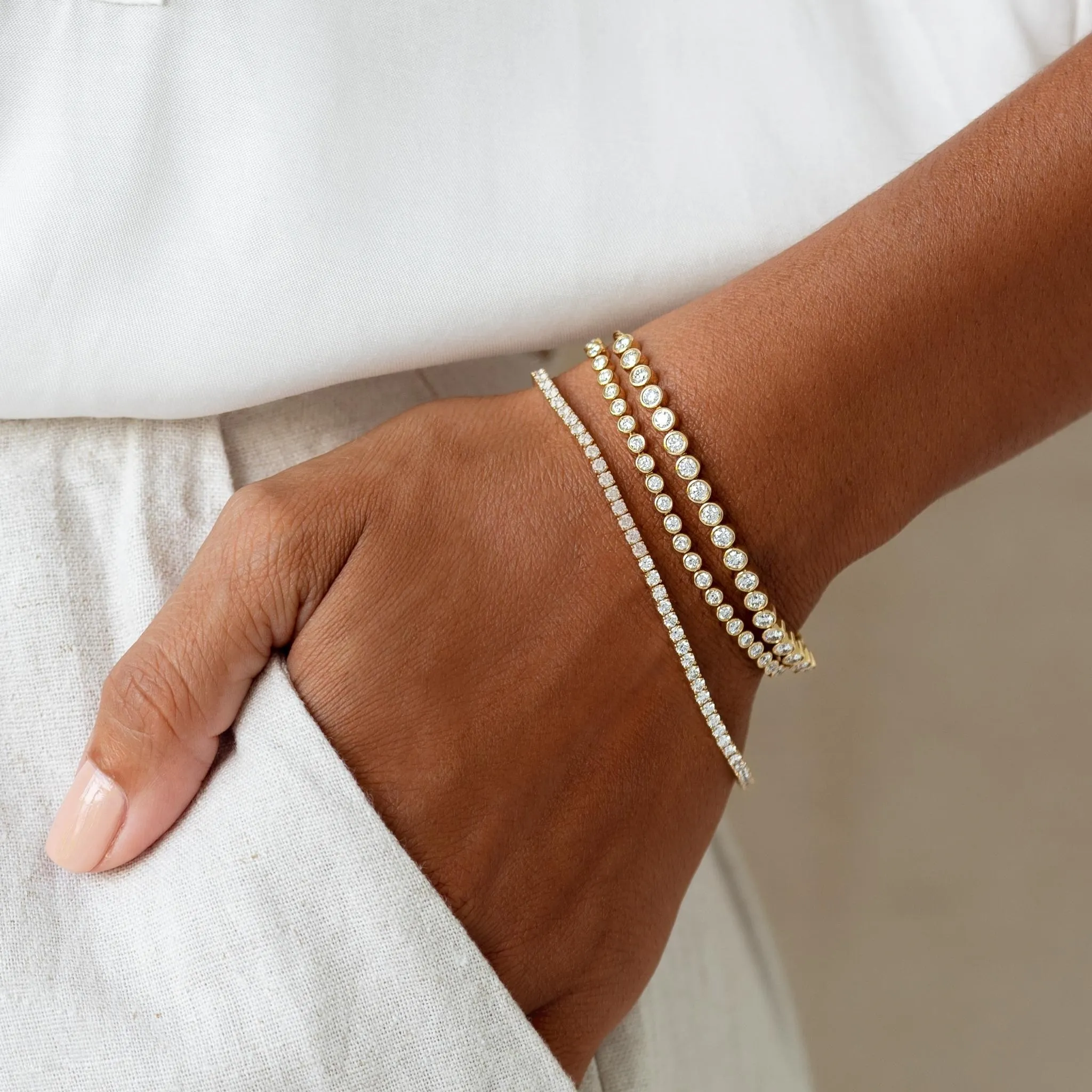 Half Diamond Tennis Bracelet 14k Yellow Gold (1.02 ct tw)