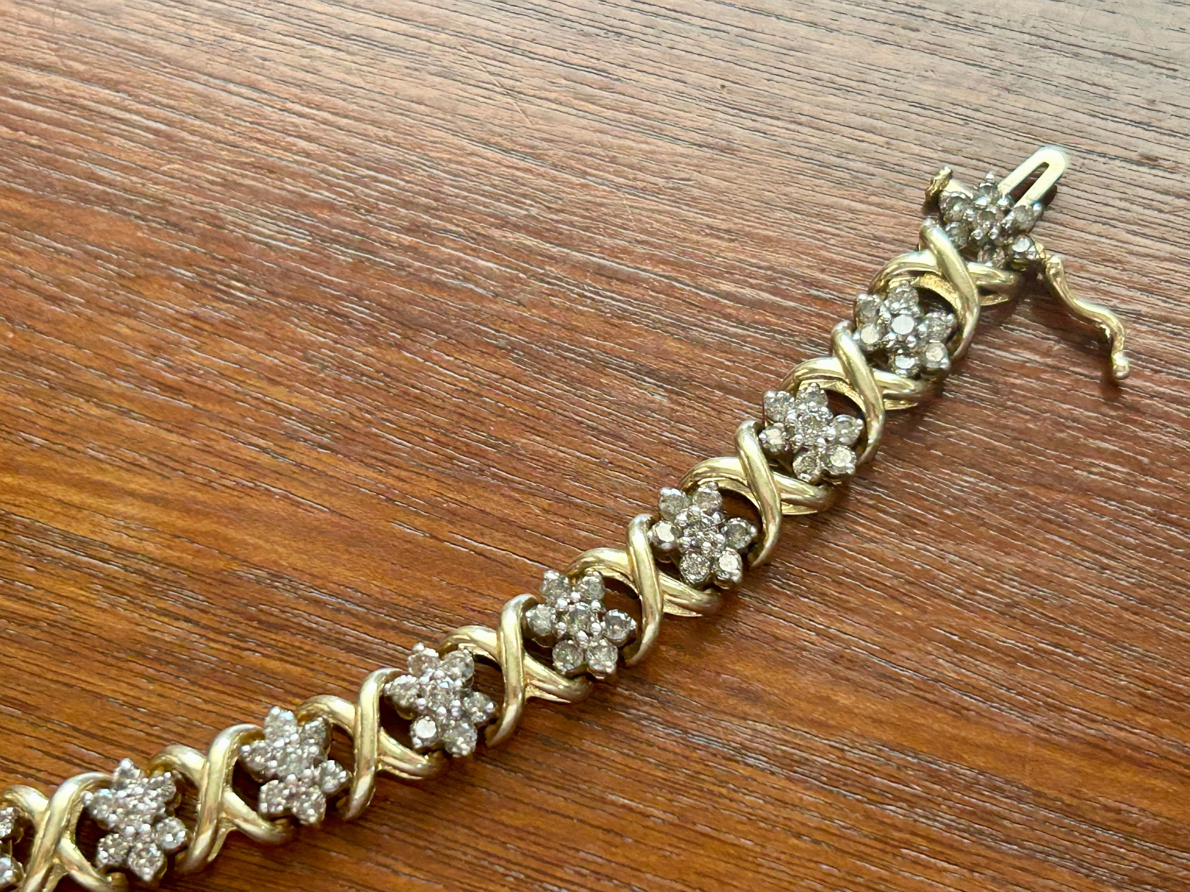HEAVY 14k Yellow Gold X Design 3.5ctw Diamond Tennis Bracelet Signed JAFA
