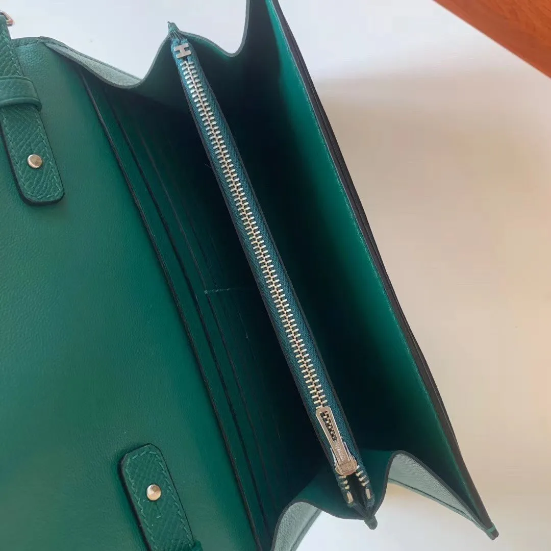 HM Constance Epsom Long To Go Wallet Green For Women, Wallet 8.1in/21cm