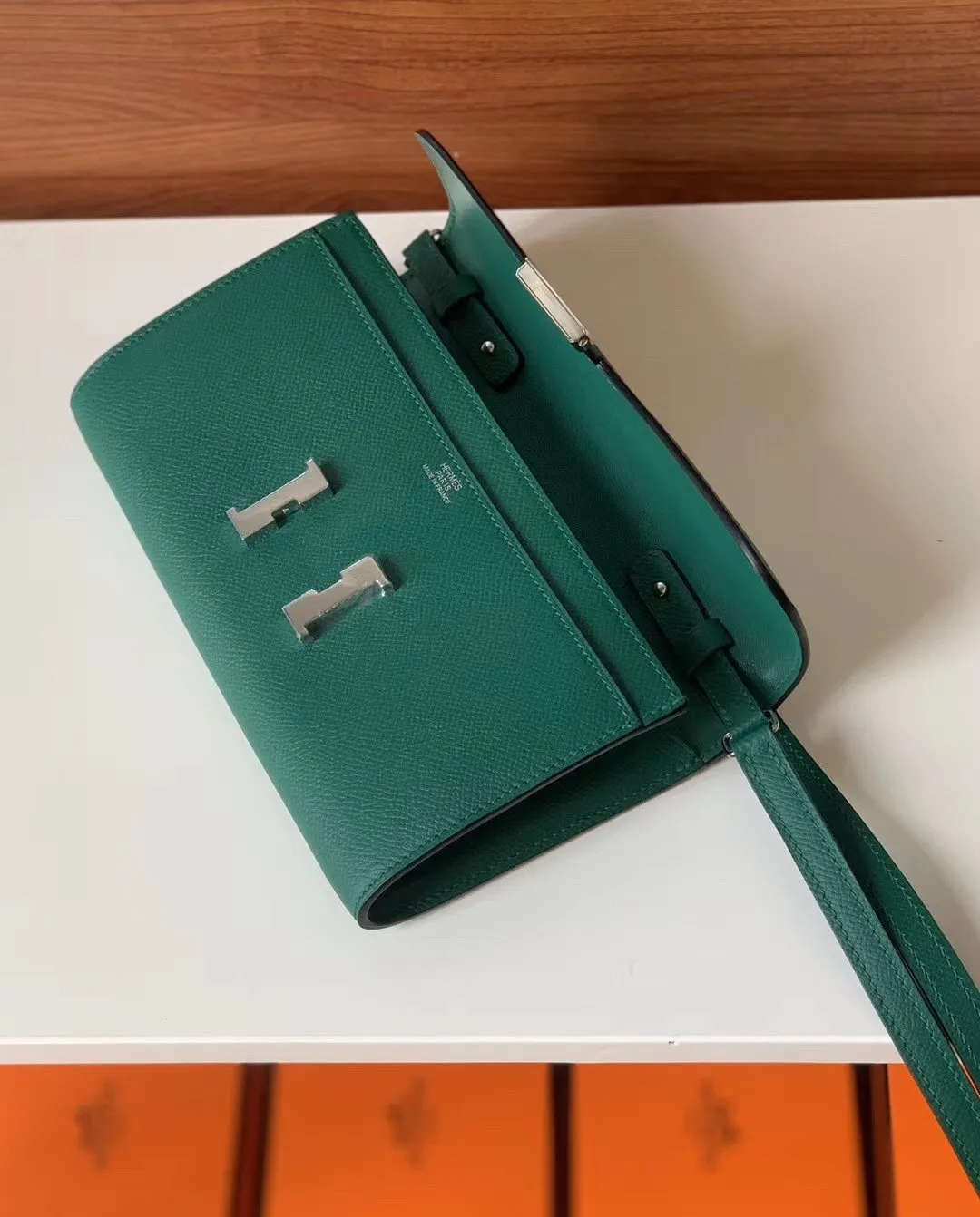 HM Constance Epsom Long To Go Wallet Green For Women, Wallet 8.1in/21cm