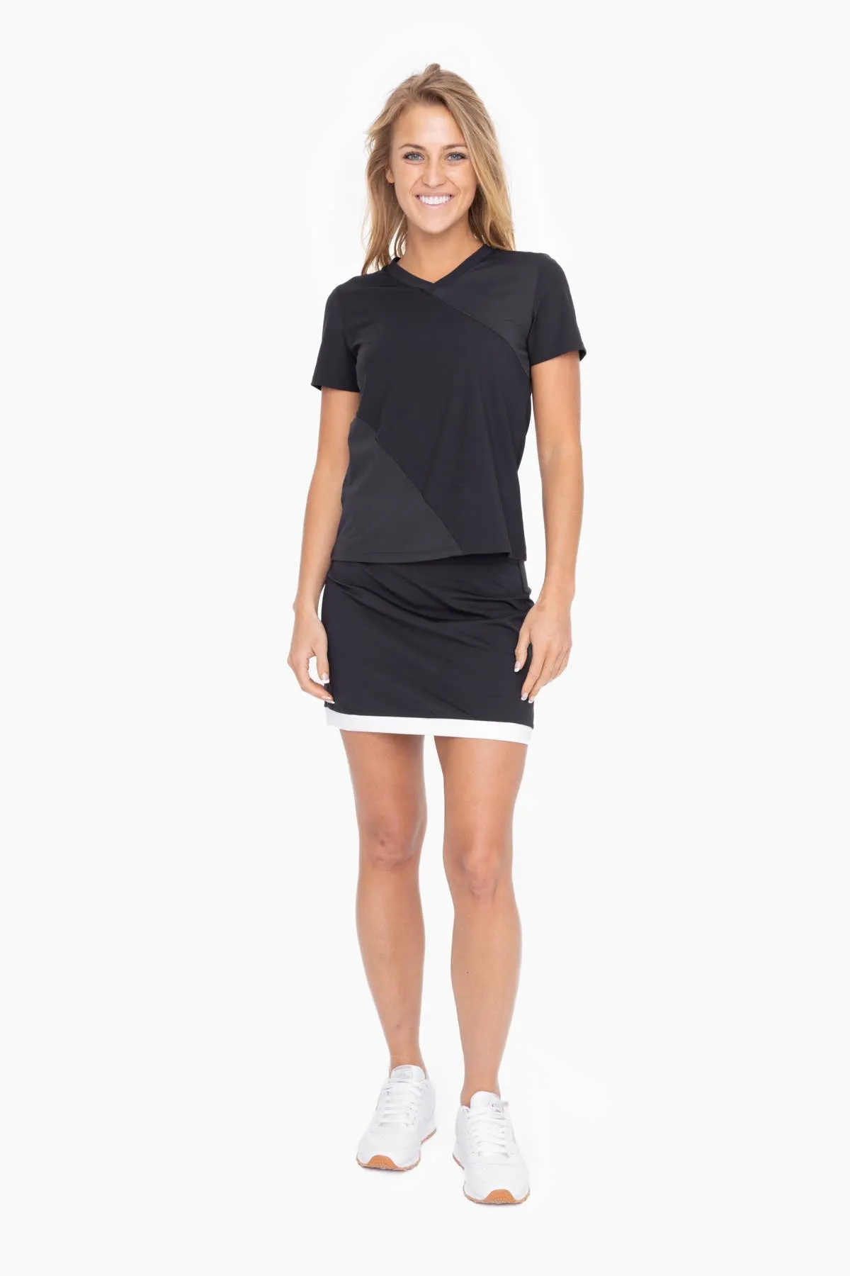 Mono B - GREEN - Mesh Paneled V-Neck Sports Tee WOMEN (ATS7295)
