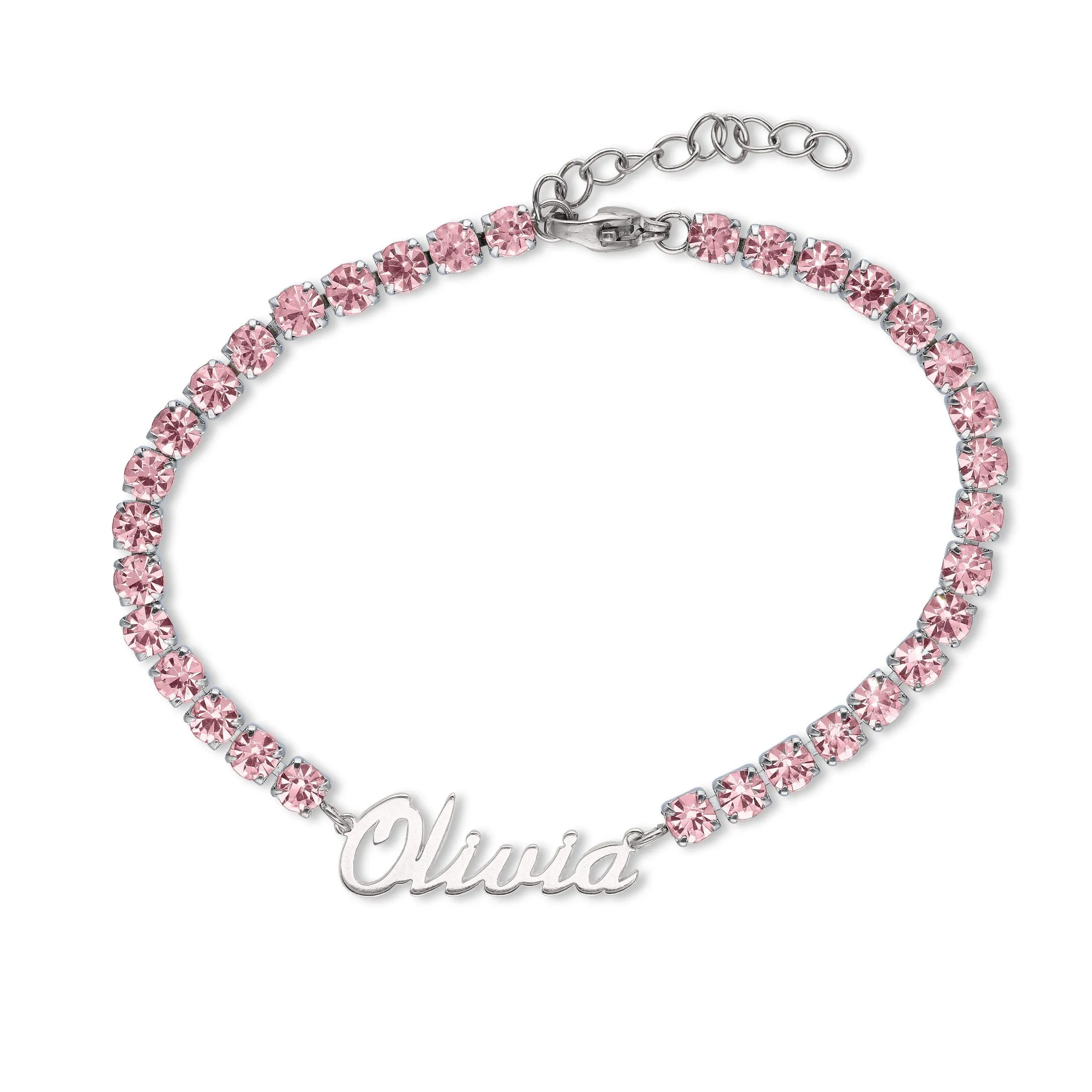 Personalised Pink CZ Nameplate Bracelet