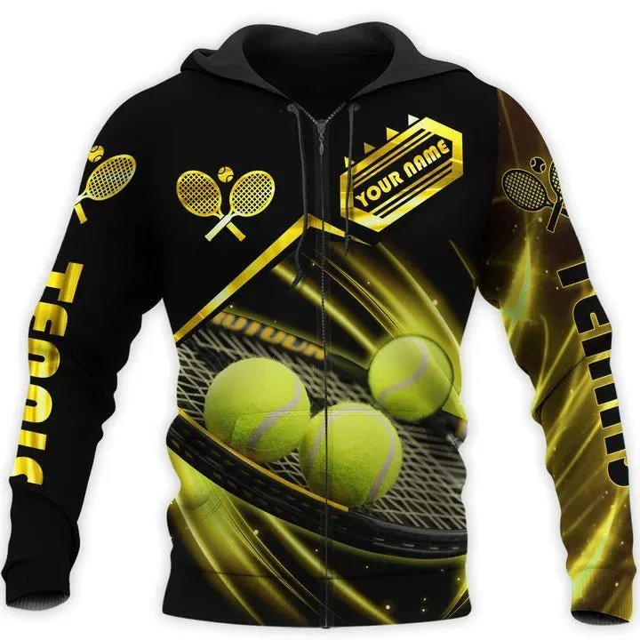 Personalized 3D Tennis T Shirt Black Gold Pattern Tennis Player Shirt, Gift For Tennis Lover Tennis Player