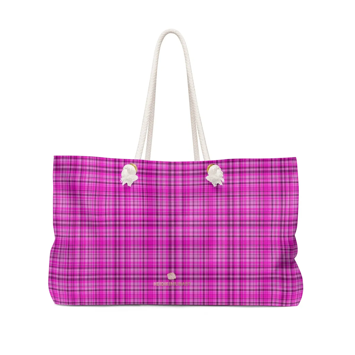 Pink Tartan Plaid Weekender Bag, Plaid Printed Oversized Designer 24"x13" Large Oversized Tote Bag