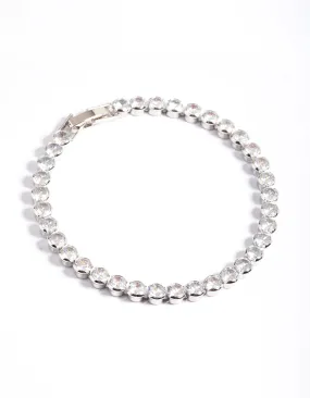 Rhodium Diamond Simulant Round Tennis Bracelet