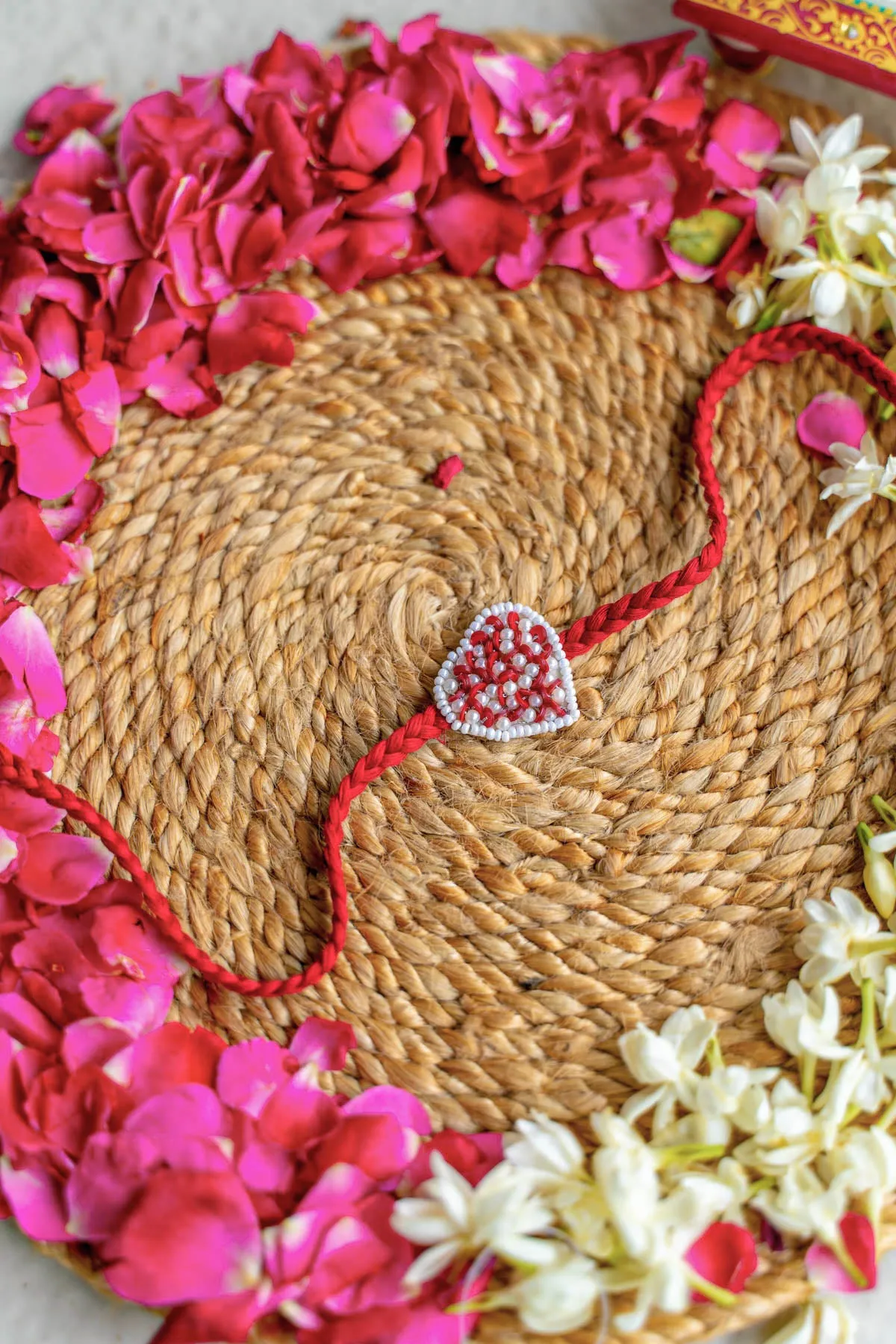 Scarlet Love Knot Embroidered Rakhi