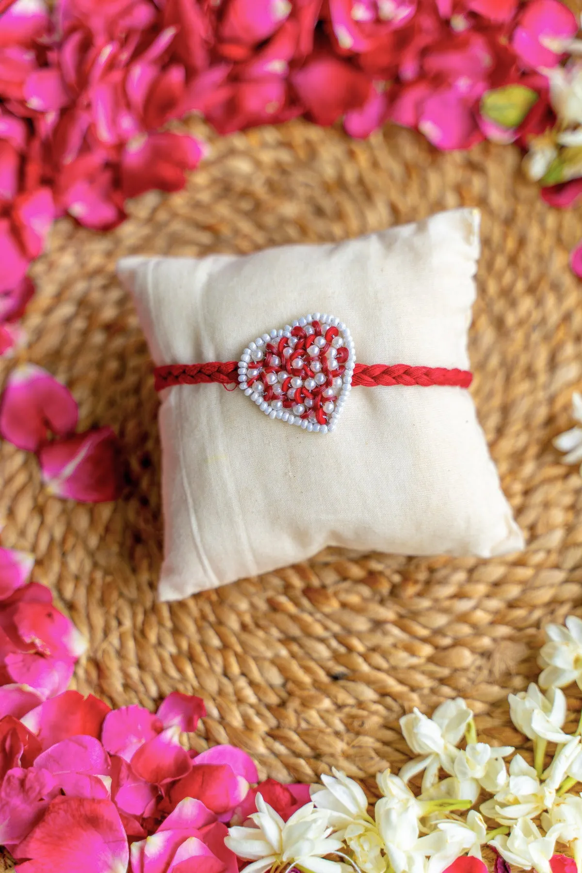Scarlet Love Knot Embroidered Rakhi