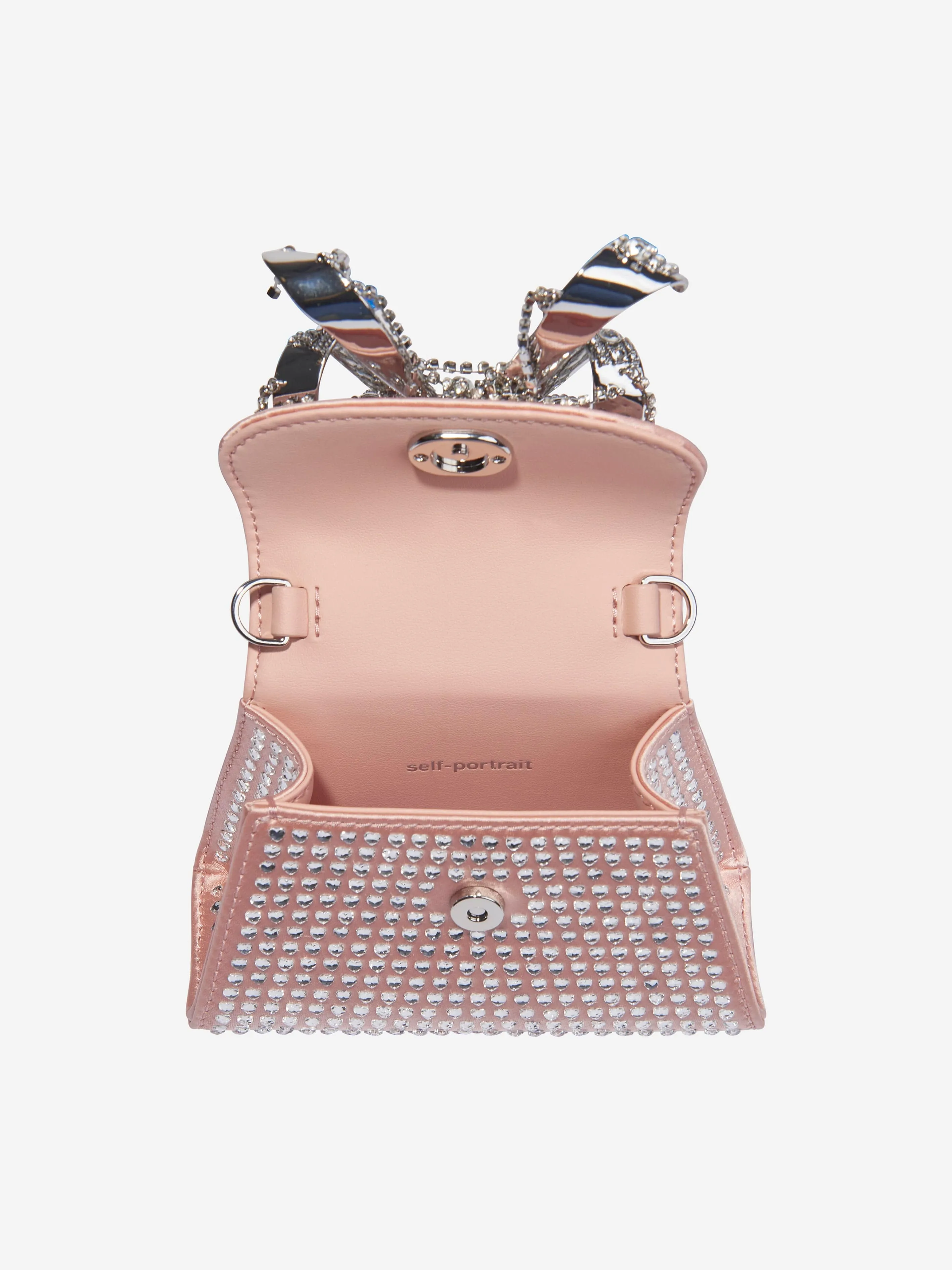 Self Portrait Girls Satin Heart Rhinestone Micro Bow Bag in Pink