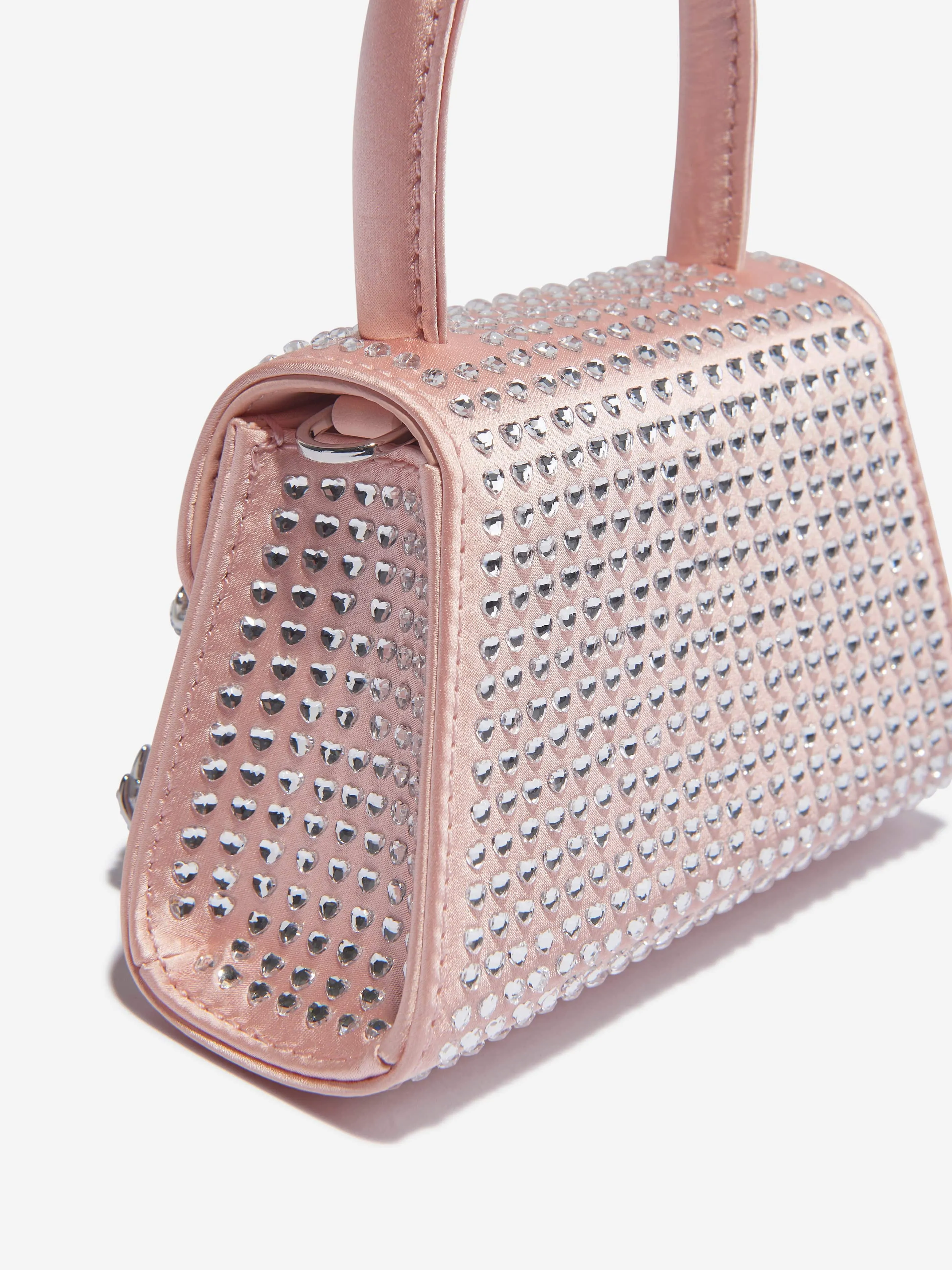 Self Portrait Girls Satin Heart Rhinestone Micro Bow Bag in Pink
