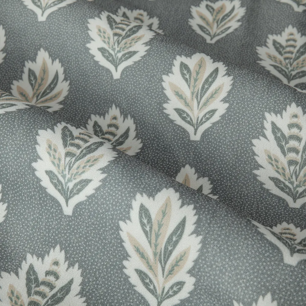 Sessile Leaf Motif Pencil Pleat Curtains Delph Blue