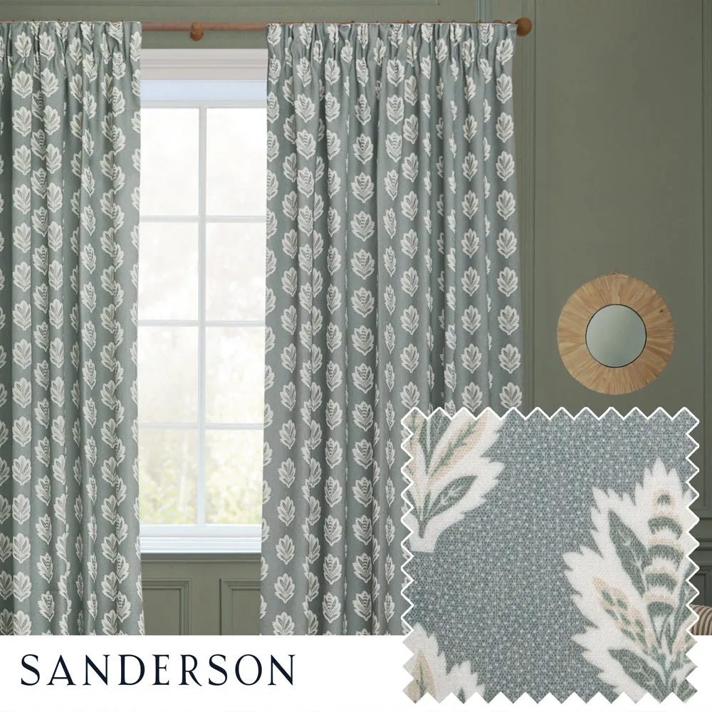 Sessile Leaf Motif Pencil Pleat Curtains Delph Blue