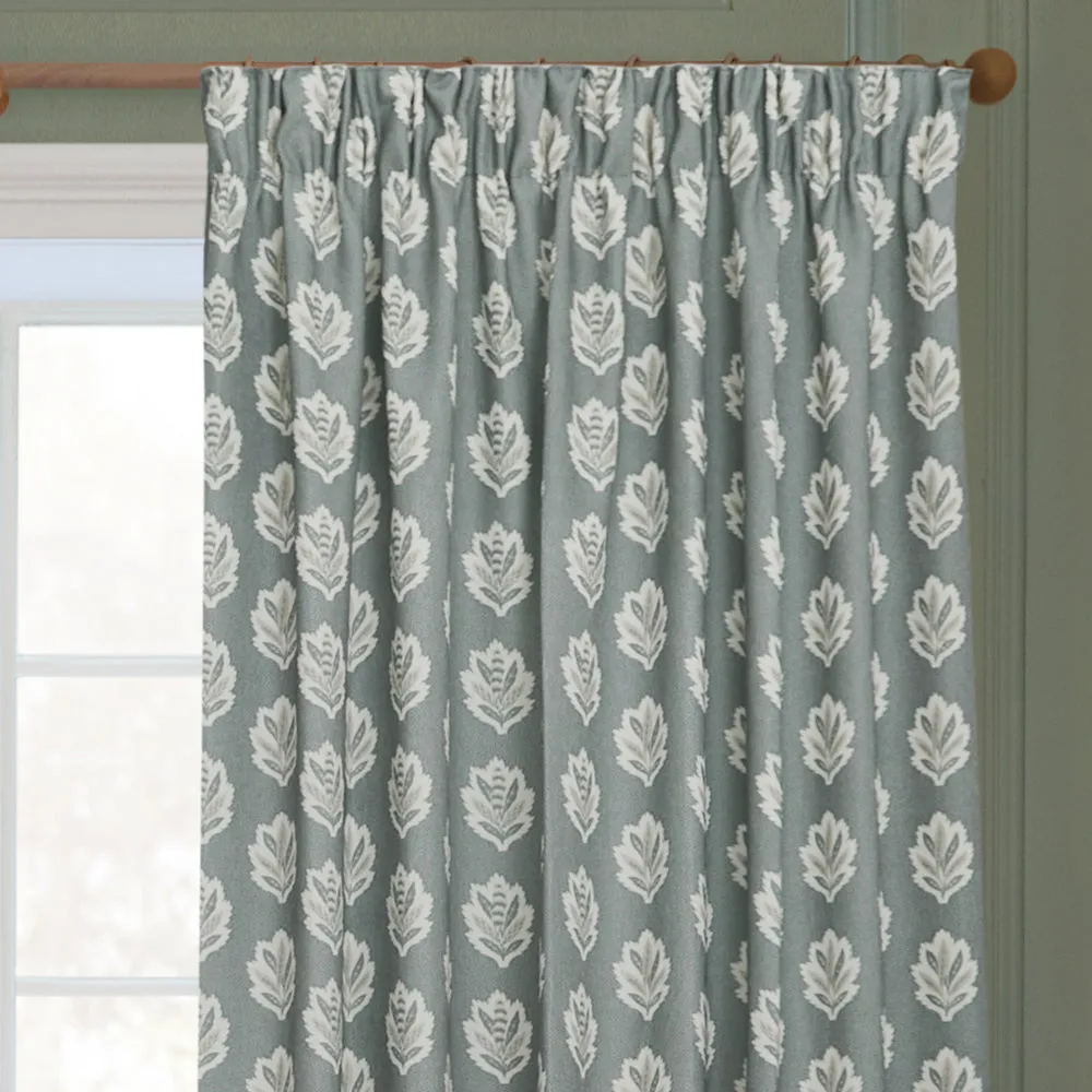 Sessile Leaf Motif Pencil Pleat Curtains Delph Blue