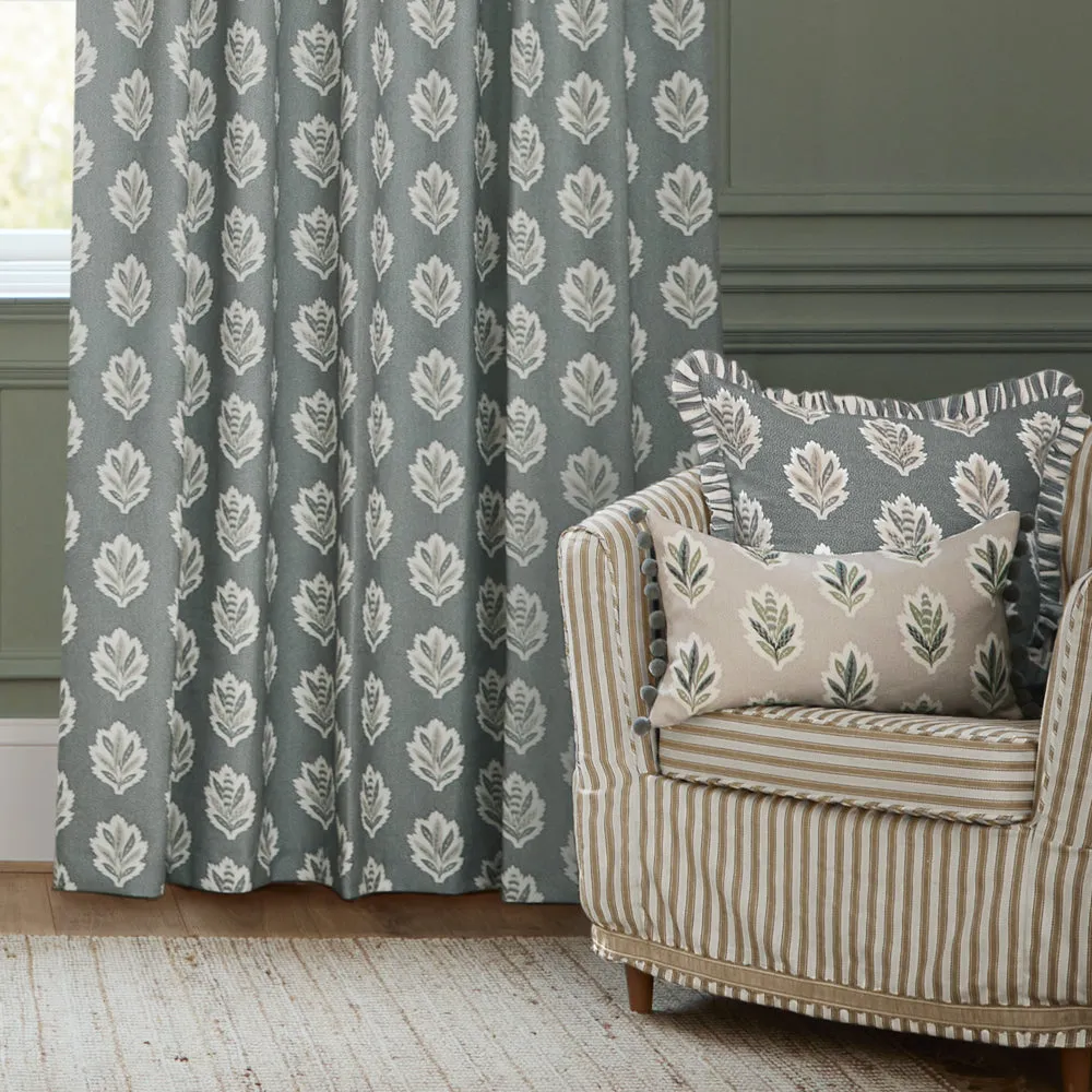 Sessile Leaf Motif Pencil Pleat Curtains Delph Blue