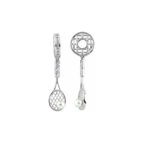 Silver  Diamond & Pearl Tennis Racket Dangle Charm S317PRL