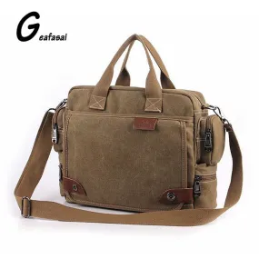solid color black Khaki Casual Vintage Multifunction trunk Men's Canvas travel crossbody Shoulder Messenger Bag handbag for men