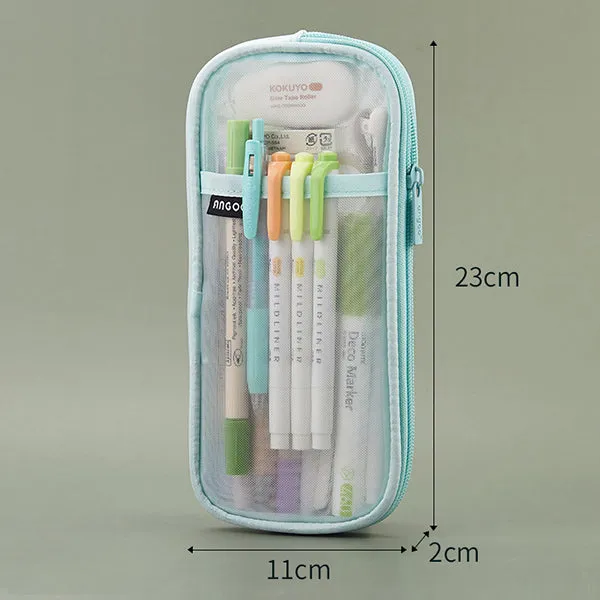 Transparent Mesh Zipper Large Pencil Case