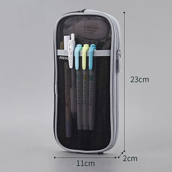 Transparent Mesh Zipper Large Pencil Case