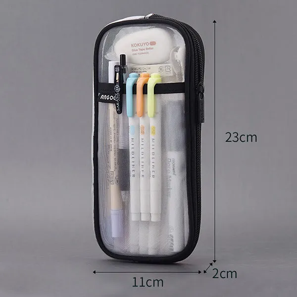 Transparent Mesh Zipper Large Pencil Case