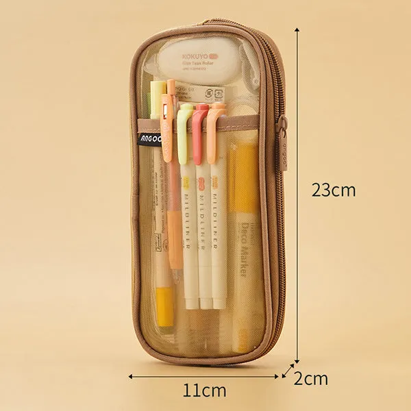 Transparent Mesh Zipper Large Pencil Case