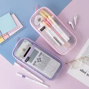 Transparent Mesh Zipper Large Pencil Case