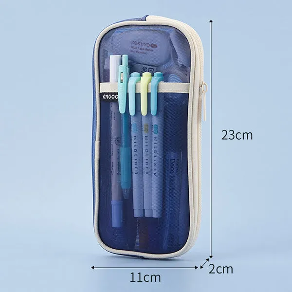 Transparent Mesh Zipper Large Pencil Case
