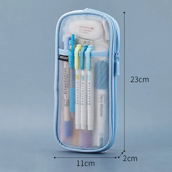 Transparent Mesh Zipper Large Pencil Case