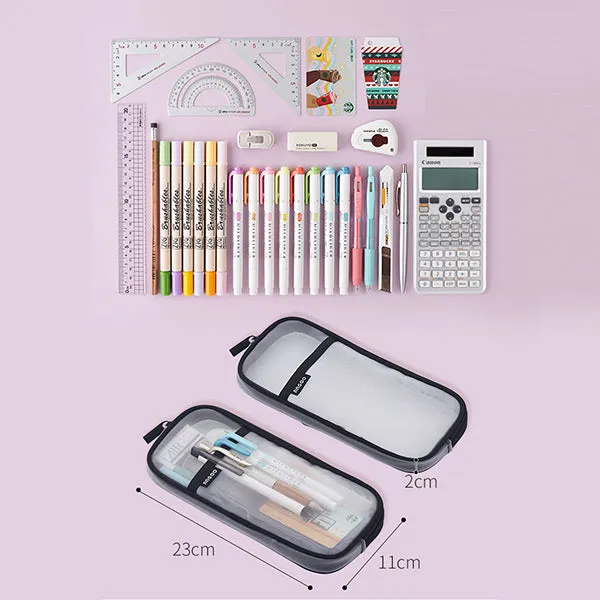 Transparent Mesh Zipper Large Pencil Case
